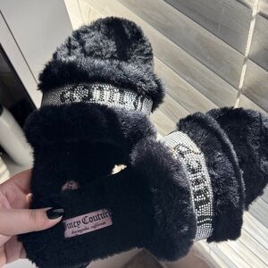 Juicy Couture Black Fuzzy Slippers